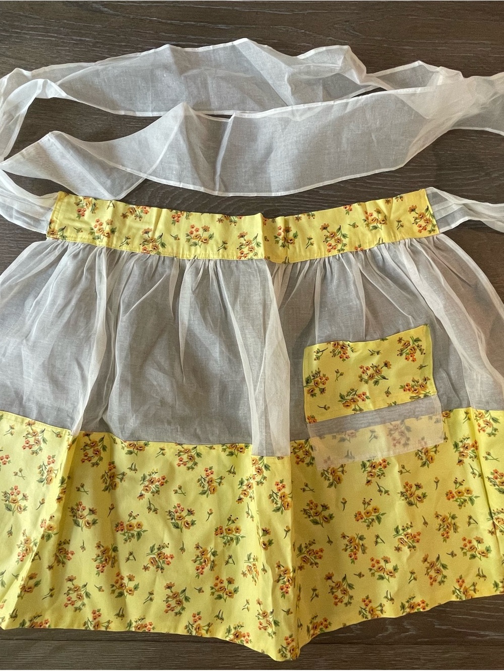 Vintage Yellow Floral Half Apron Skirt with Sheer Overlay